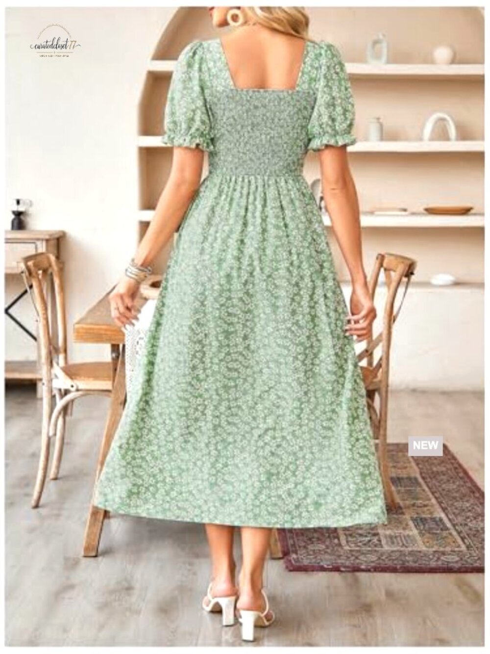 Size S Flowy Maxi Dress Ruched Bust Puff Sleeve Summer Wedding Guest - Picture 2 of 6